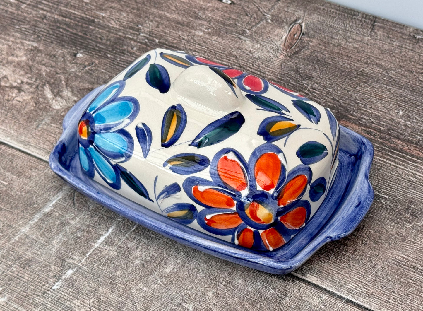 Blue Floral Patterned Butter Dish