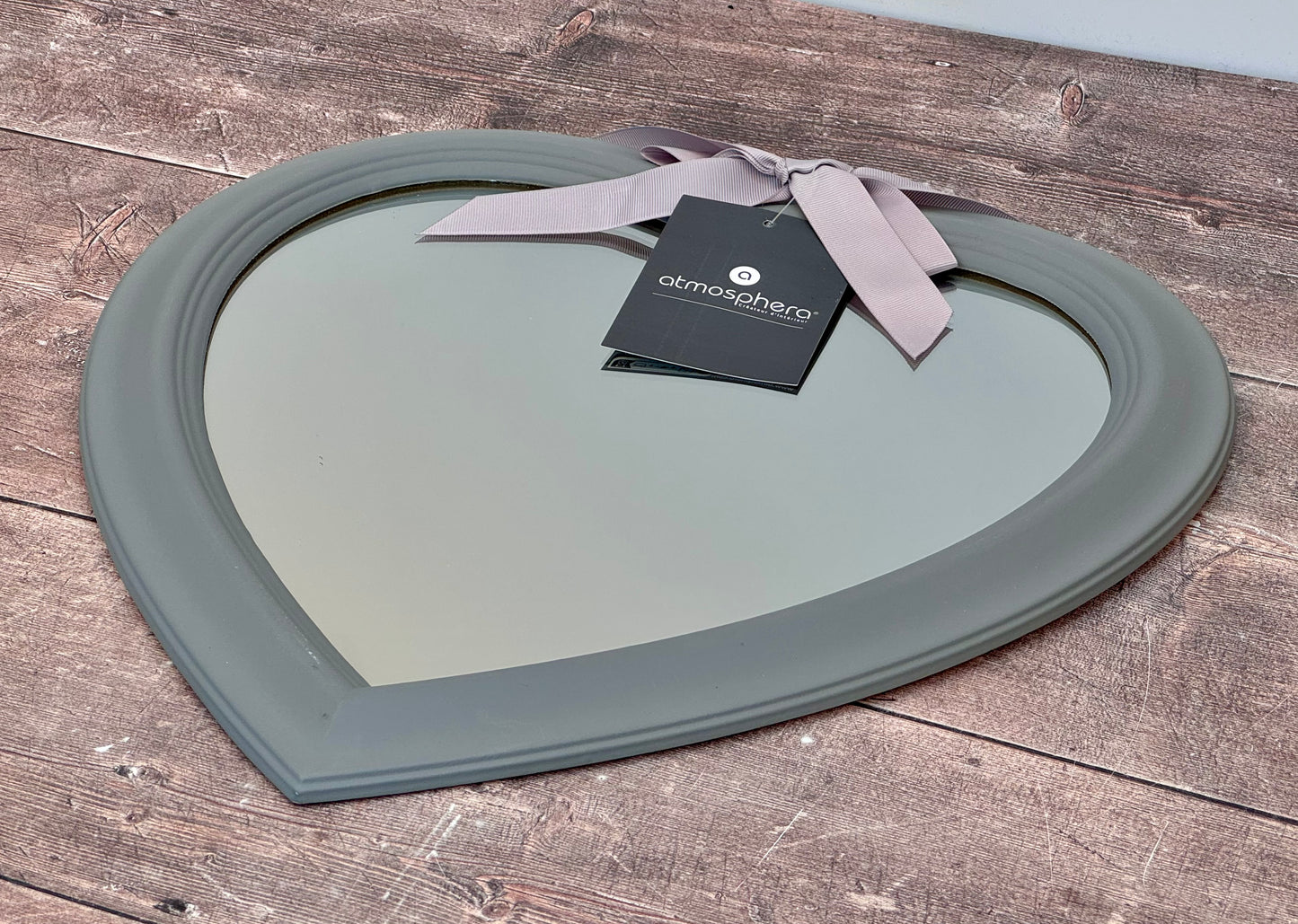 Shabby Chic Grey Wooden Heart Mirror, 40cm