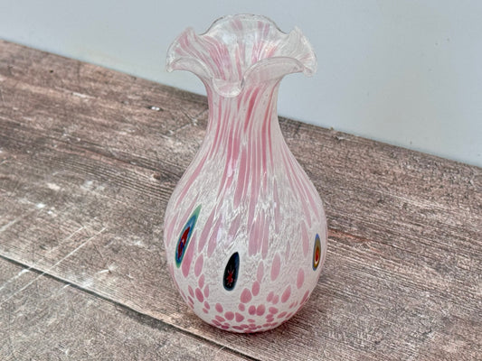 Pink Speckled Glass Murano Style Vase, 15cm