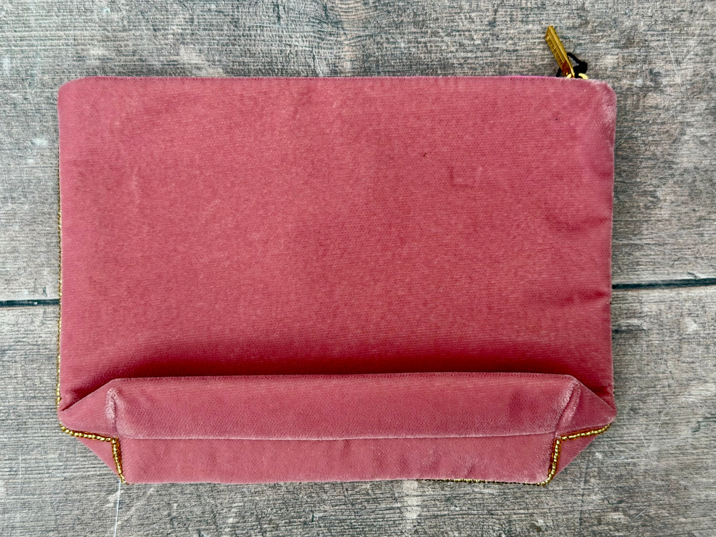 Pink Velvet Beaded Bee Design Pouch