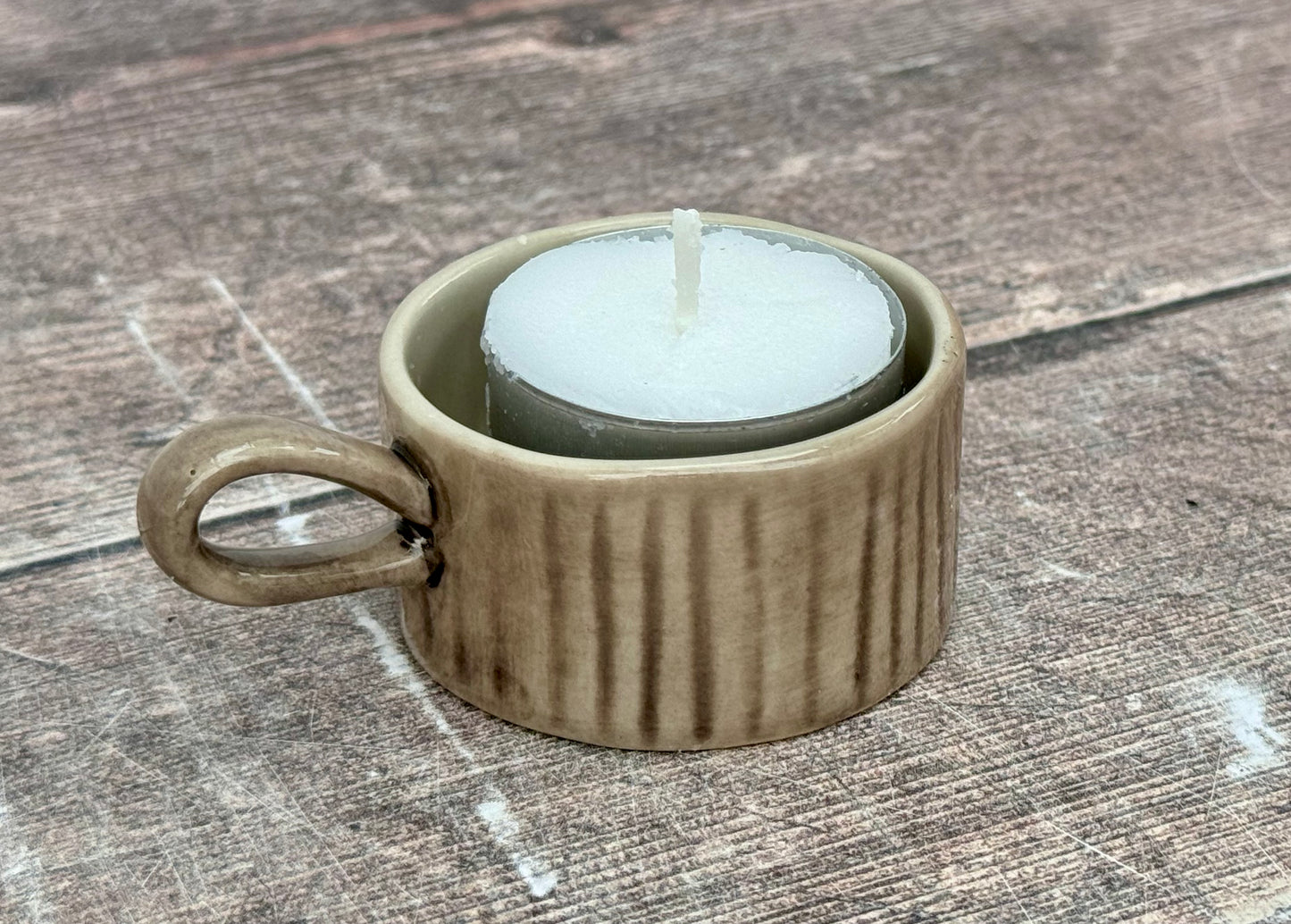 Grey Striped Tea Light Candle Holder