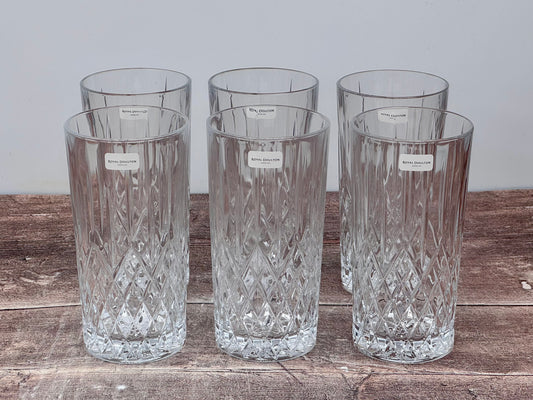 Royal Doulton Fine Crystal Set of 6 Earlswood Hi-Ball Tumblers