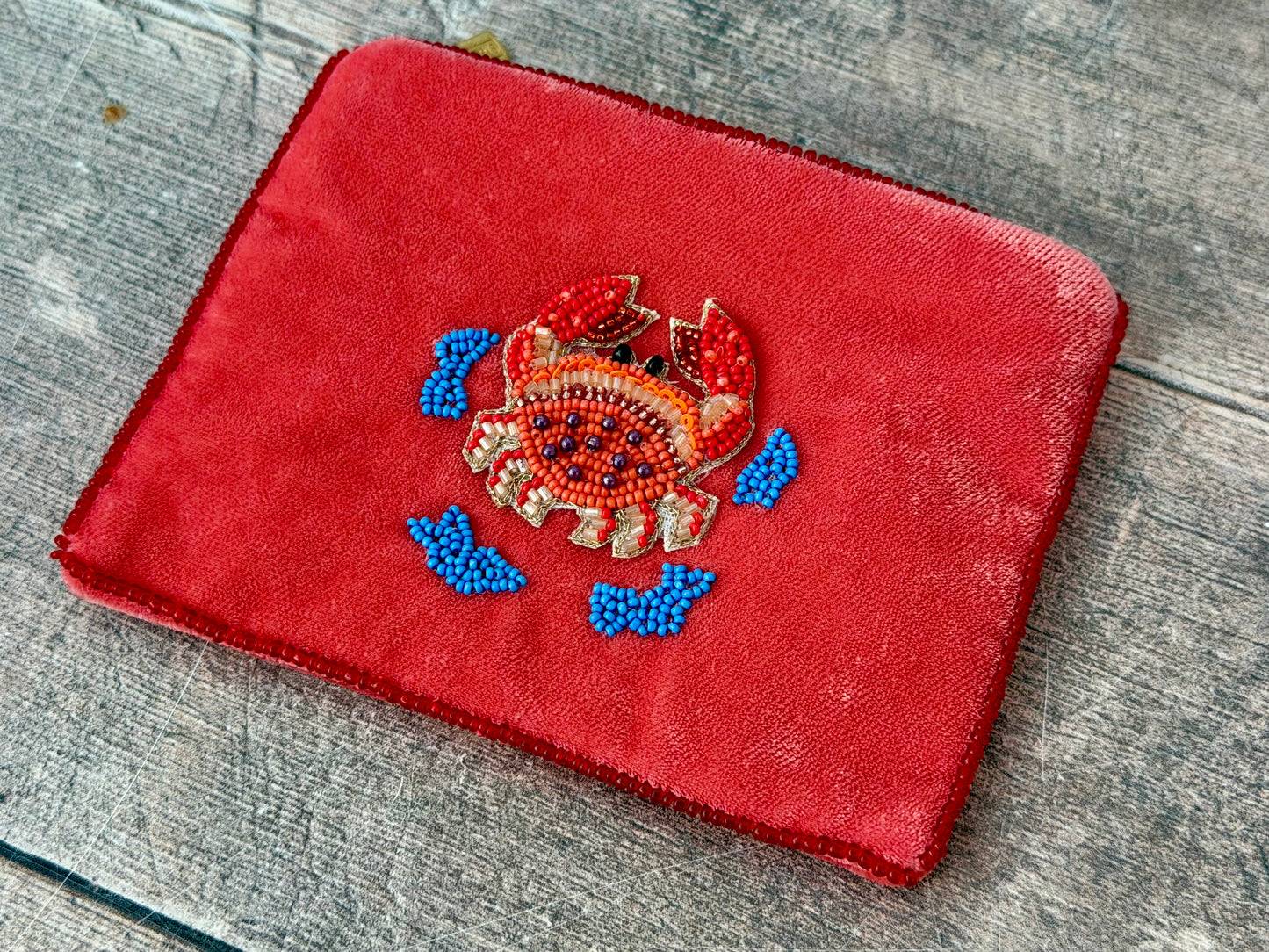 Small Red Crab Beaded Purse