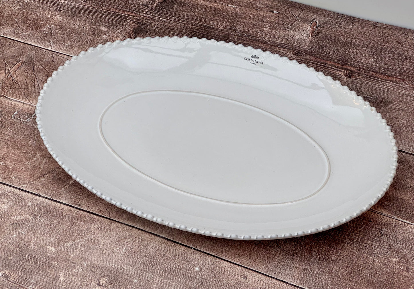 White Beaded Edge Oval Serving Plate, 40.5cm