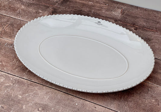 White Beaded Edge Oval Serving Plate, 40.5cm