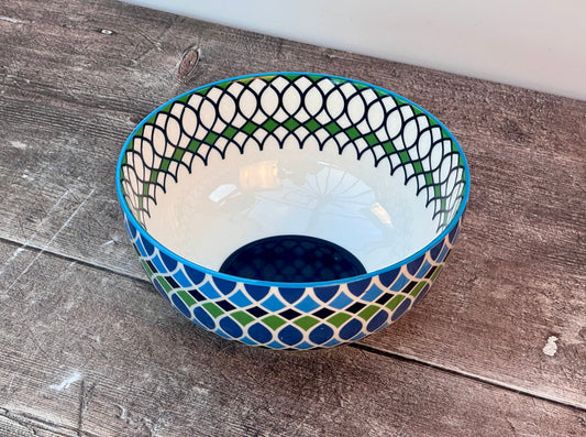 Blue and Green Patterned Cereal Bowl, 15.5cm