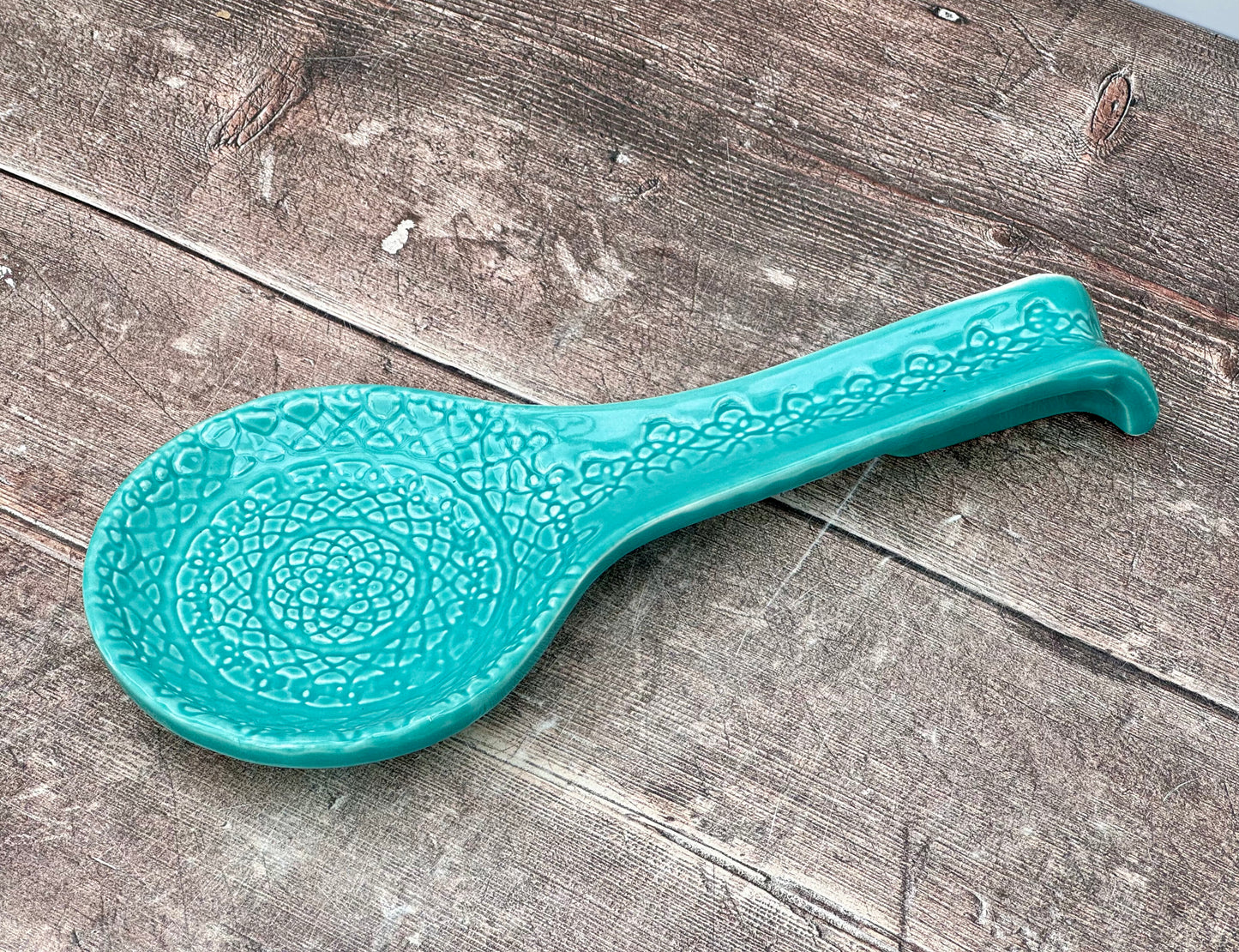 Turquoise Patterned Handle Spoon Rest, 27cm