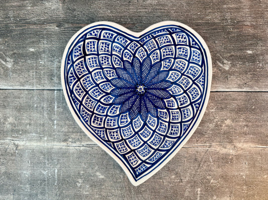 Blue and White Patterned Heart Shaped Plate, 28cm