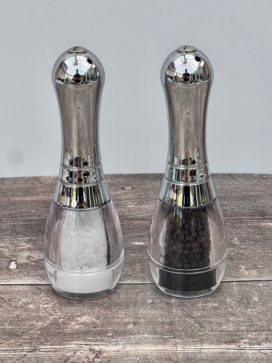 Chrome Skittle Shaped Salt and Pepper Shakers
