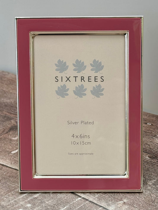 Sixtrees Silver Plated Pink Border Photo Frame, 4’ x 6’