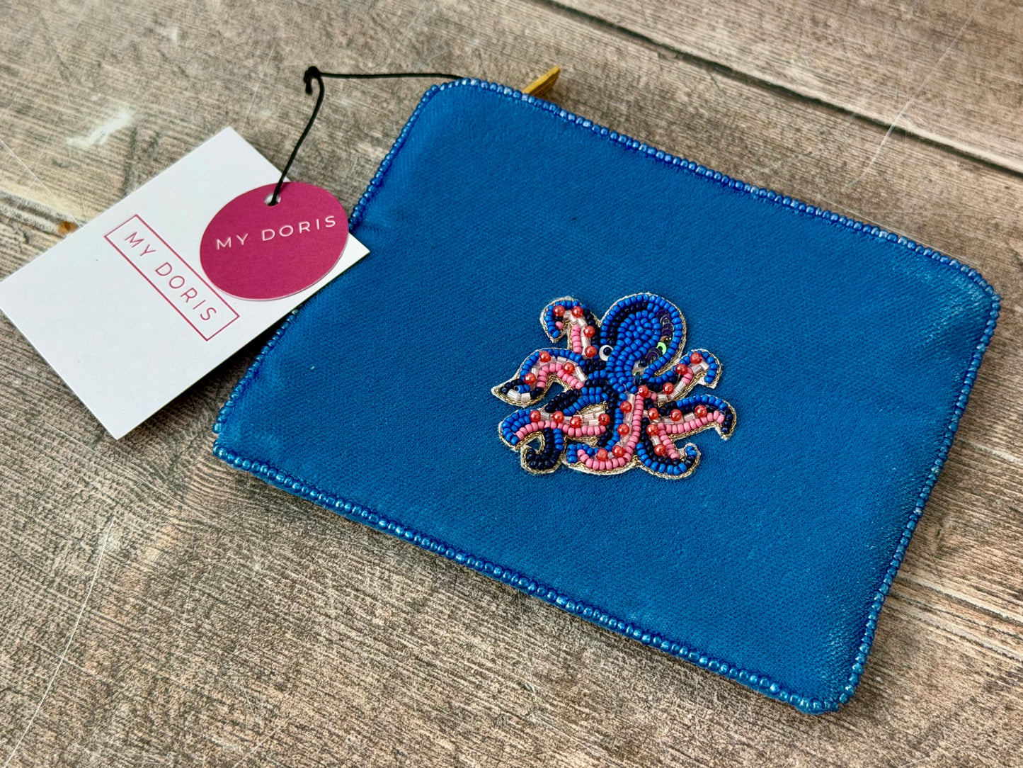 Small Blue Octopus Beaded Purse