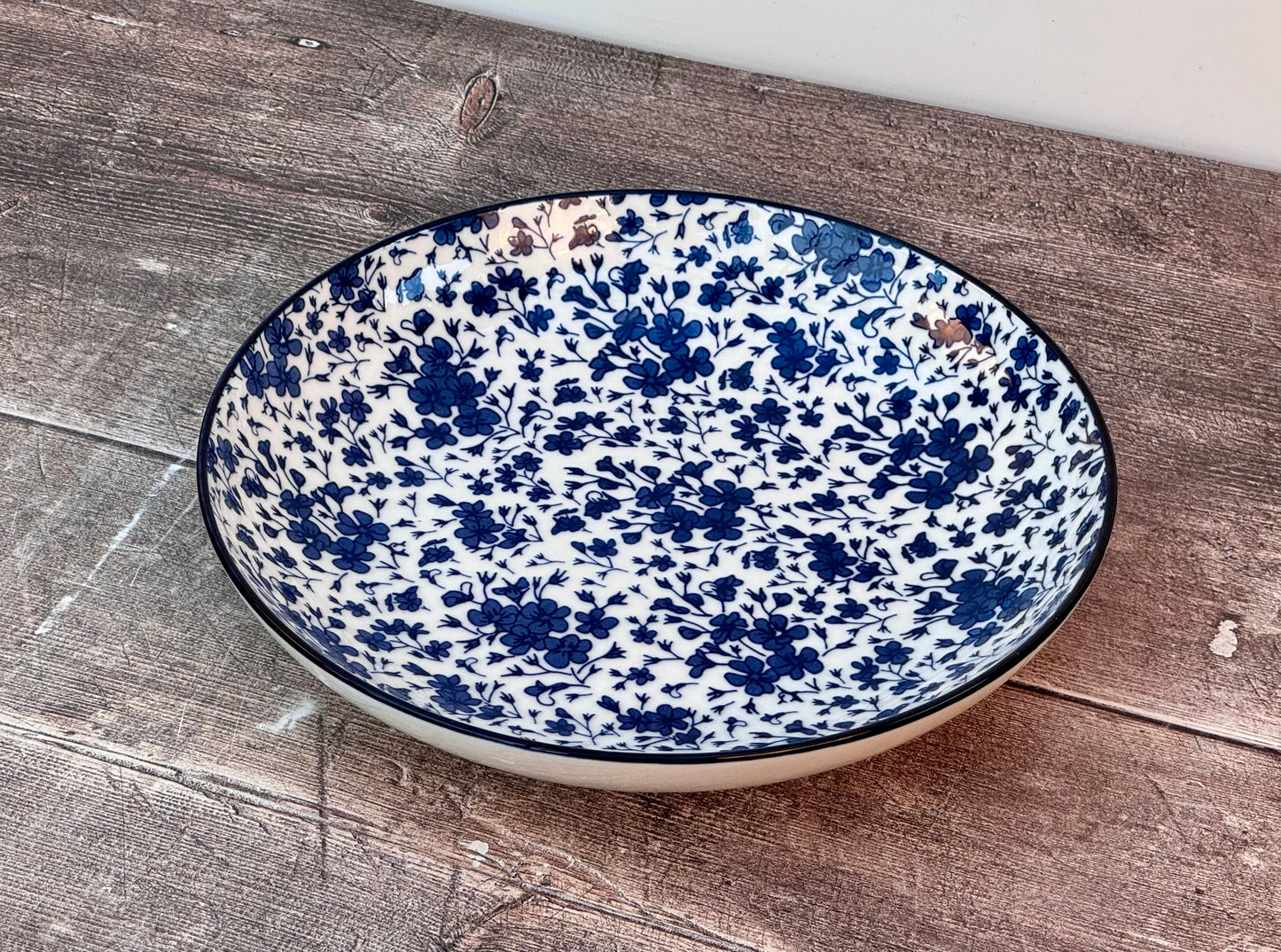 Blue and White Flower Patterned Bowl, 21.5cm