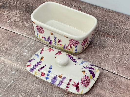Bee and Flower Patterned Butter Dish