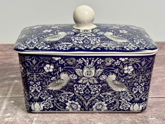 William Morris Blue Strawberry Thief Patterned Butter Dish