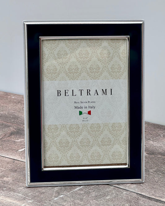 Beltrami Silver Plated Navy Border Photo Frame 4 x 6