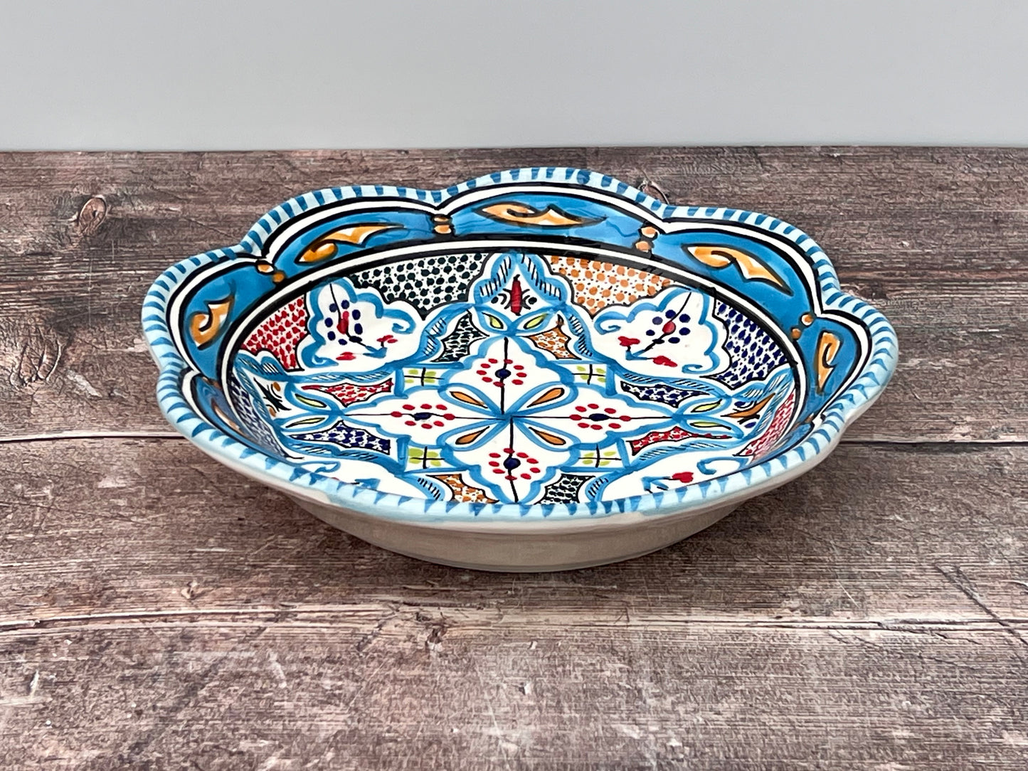 Blue Patterned Flower Shaped Plate, 24cm