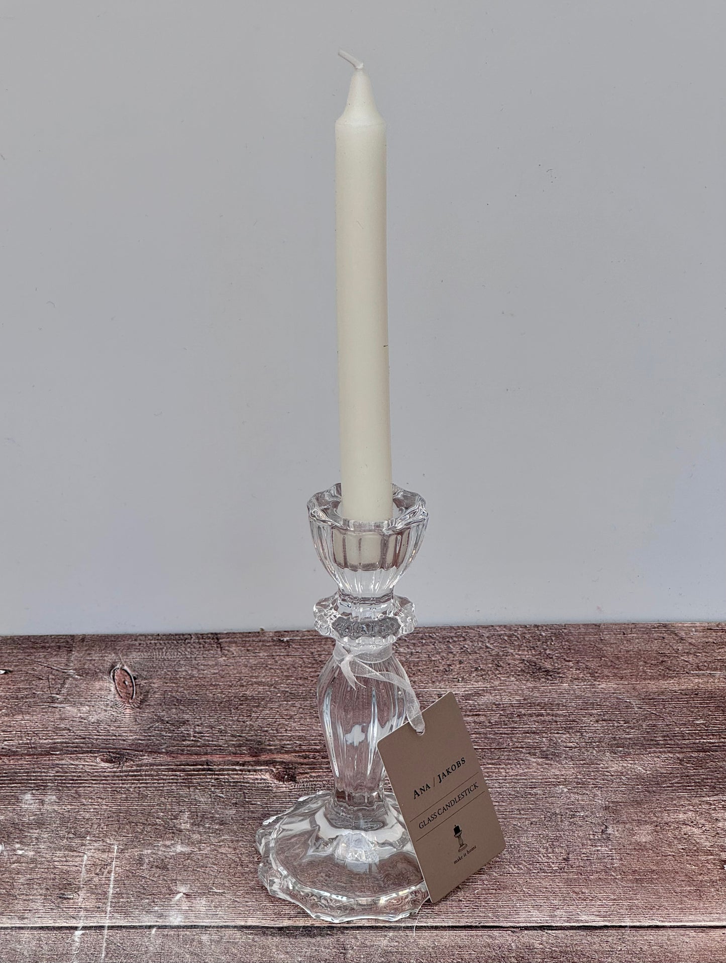 Clear Glass Candlestick, 15.5cm