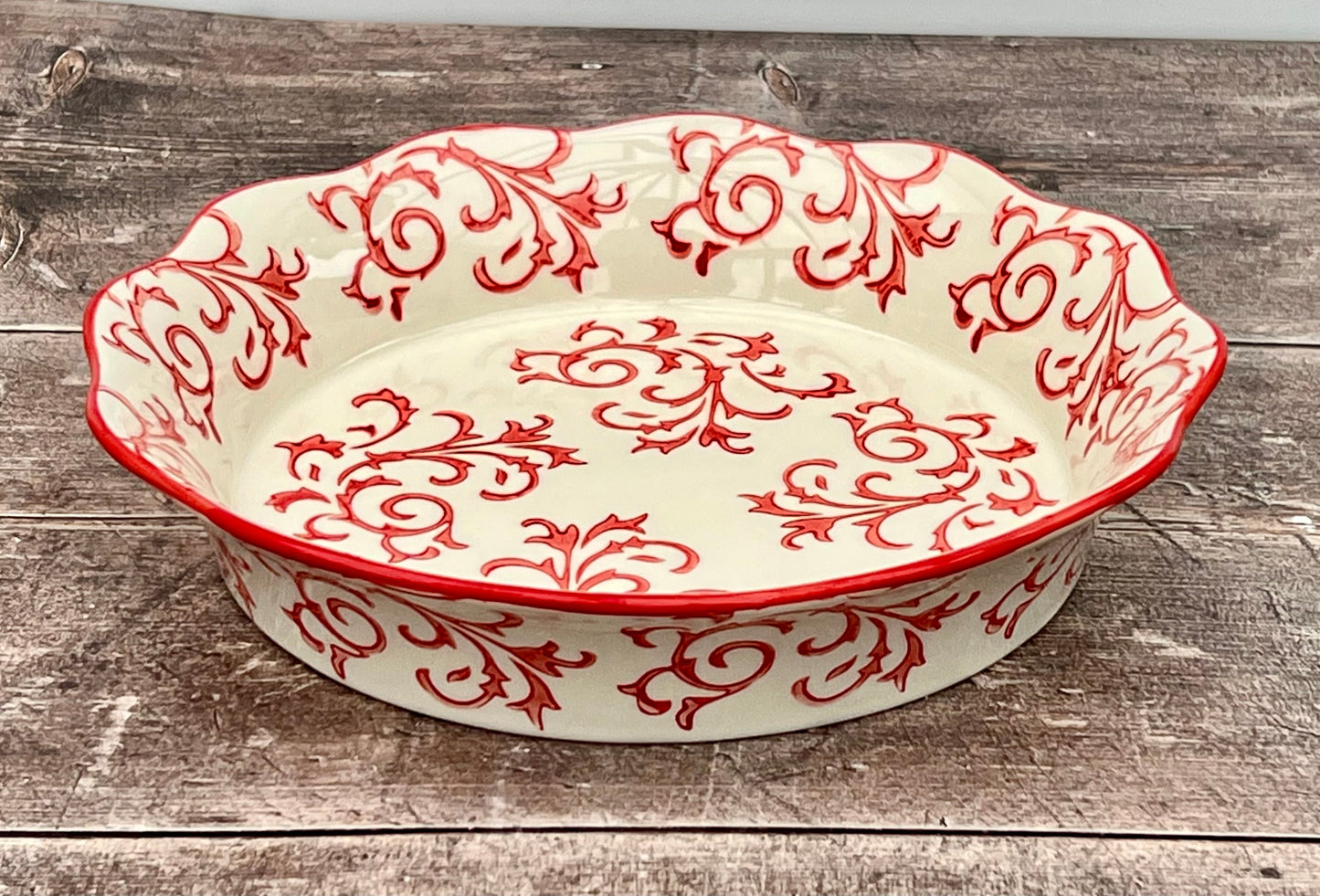 Red Swirl Patterned Pie Dish, 25.5cm