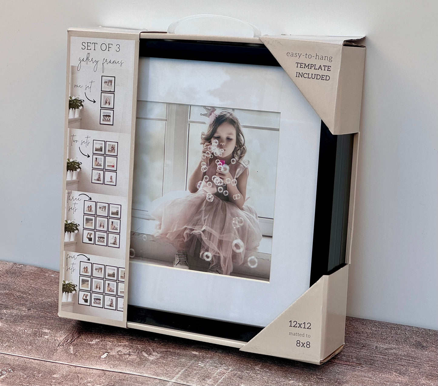 Set of 3 Black Square Photo Frames, 12’ x 12’