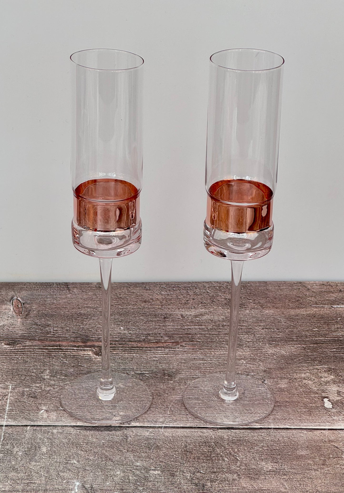 Set of 2 Bronze/Copper Champagne Flutes/Glasses