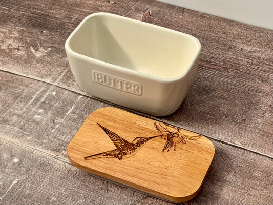 Hummingbird White Butter Dish