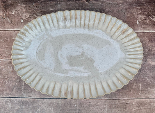 Sand Beige Scallop Edge Oval Serving Plate, 41cm