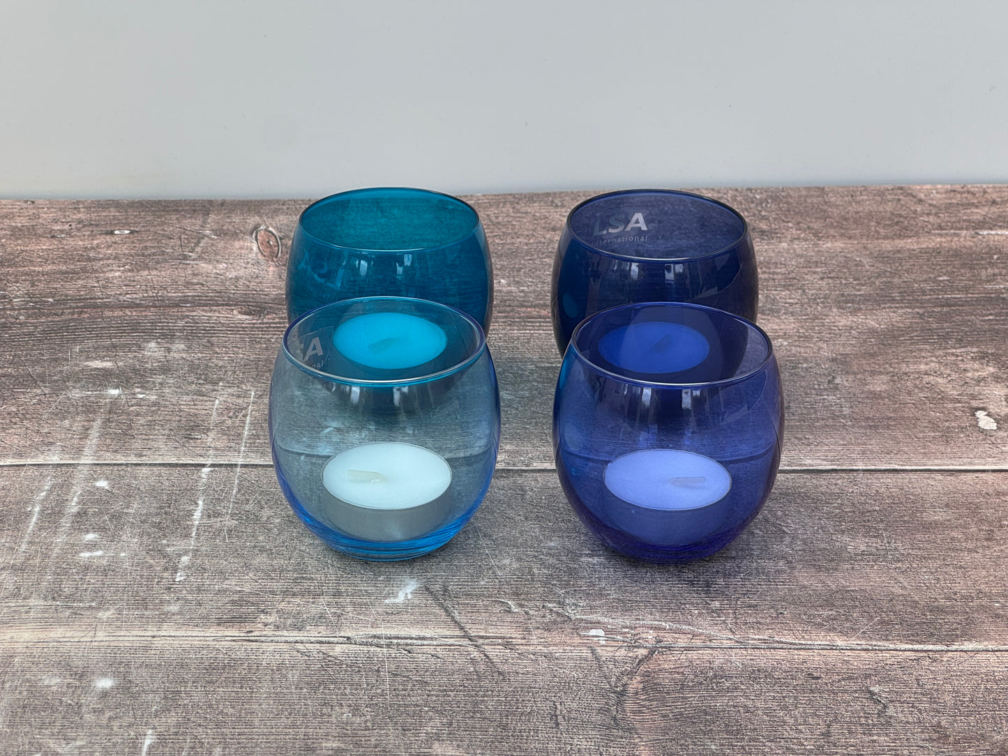 LSA Set of 4 Blue Coro Tea Light Holders