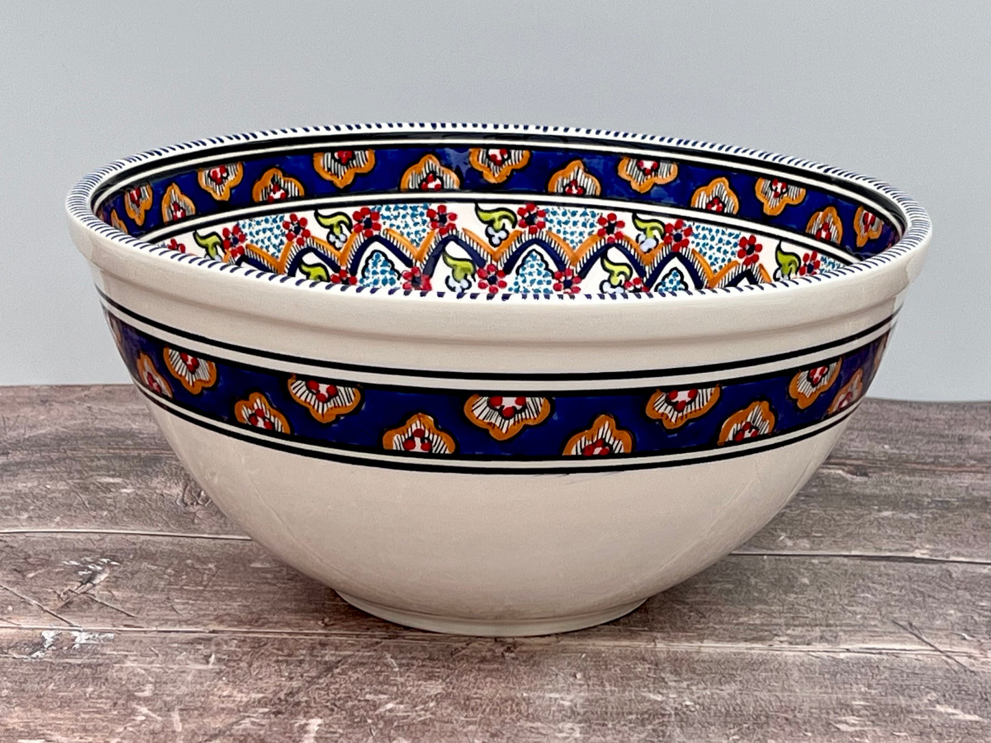 Dark Blue Patterned Deep Serving Bowl, 32cm