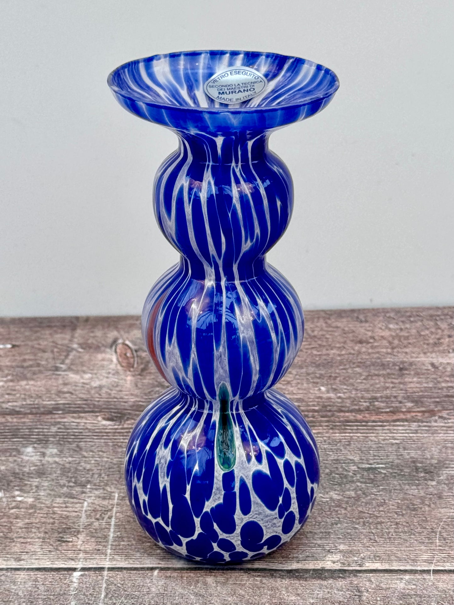 Blue Murano Style Speckled Glass Candlestick, 17cm