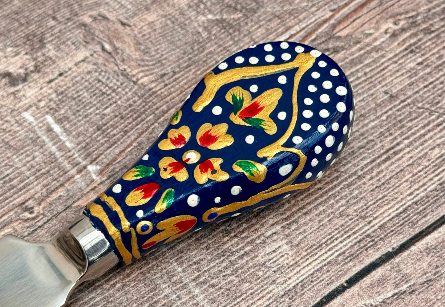 Cheese Knife Set with hand painted handles - Navy Flower Design