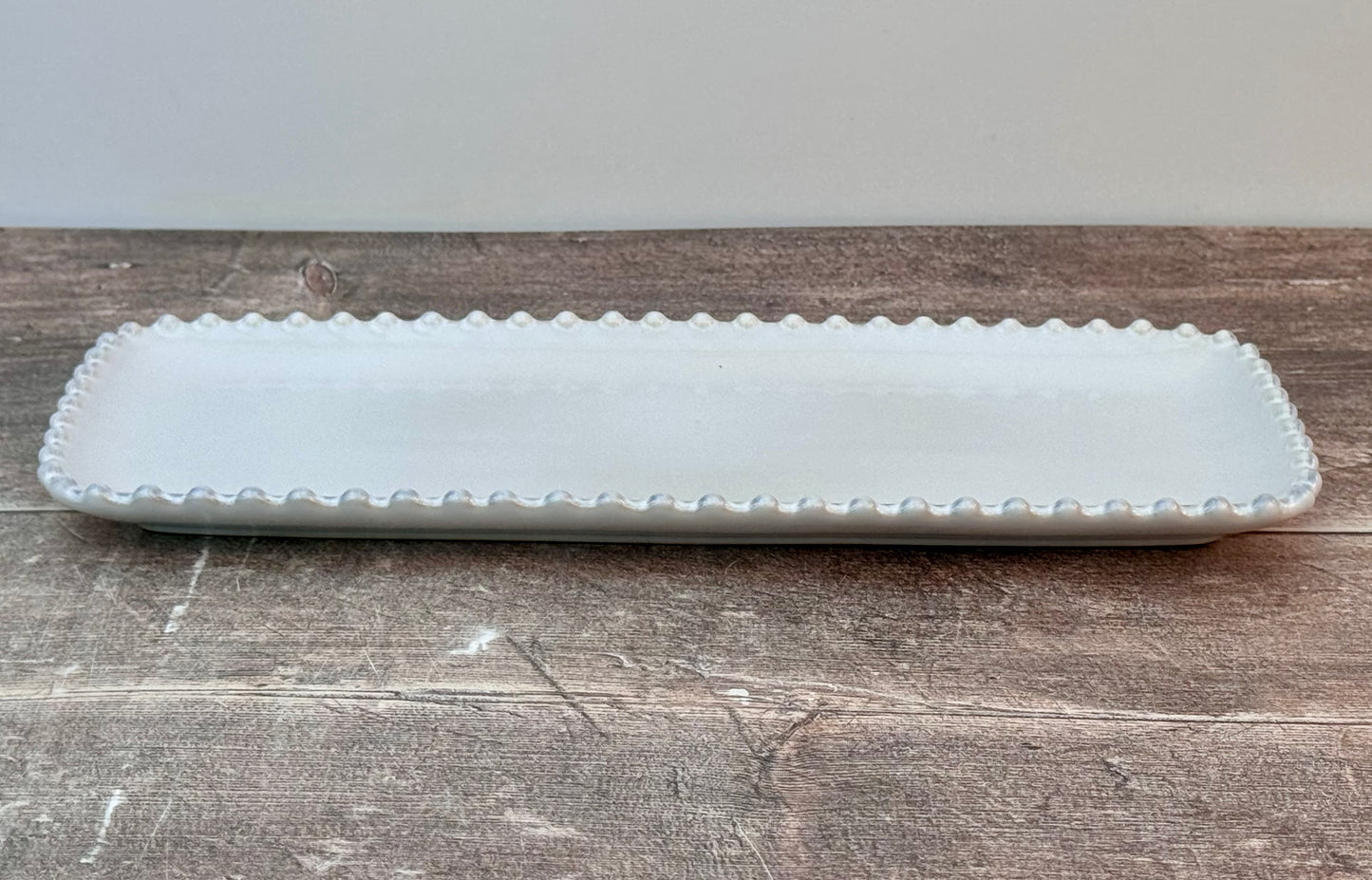 White Beaded Edge Rectangular Serving Plate, 30cm