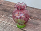 Purple and Green Speckled Glass Murano Style Vase, 13cm