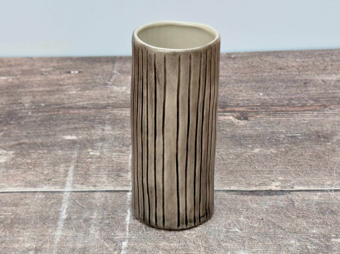 Small Grey Striped Bud Vase, 11cm