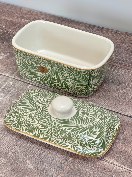 William Morris Larkspur Green Leaf Patterned Butter Dish