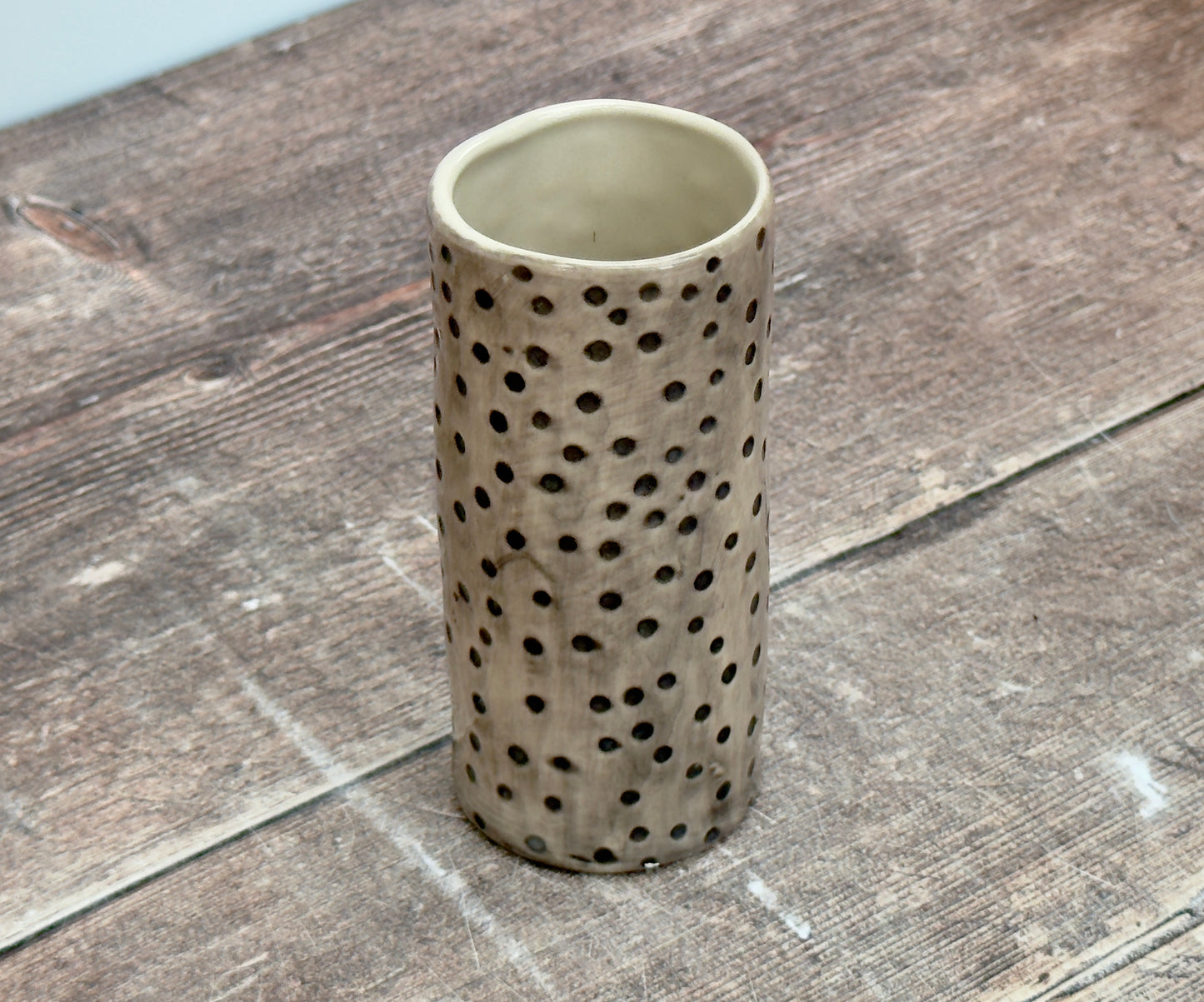 Small Grey Spotty Bud Vase, 11cm