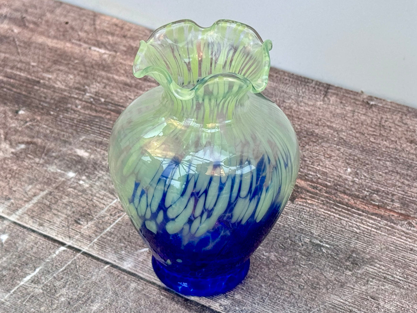 Blue and Green Speckled Glass Murano Style Vase, 13cm