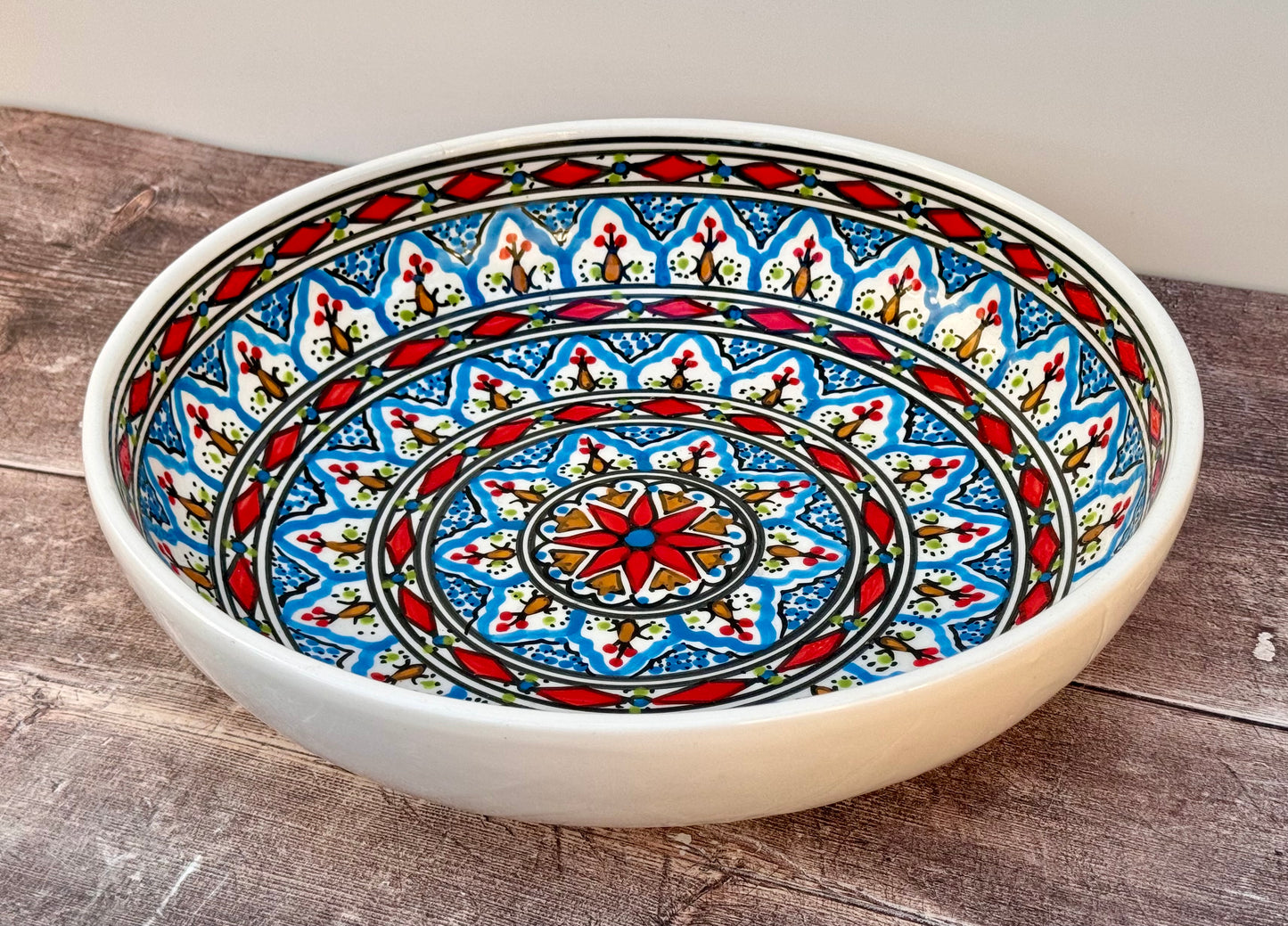 Red Patterned Serving Bowl, 32cm