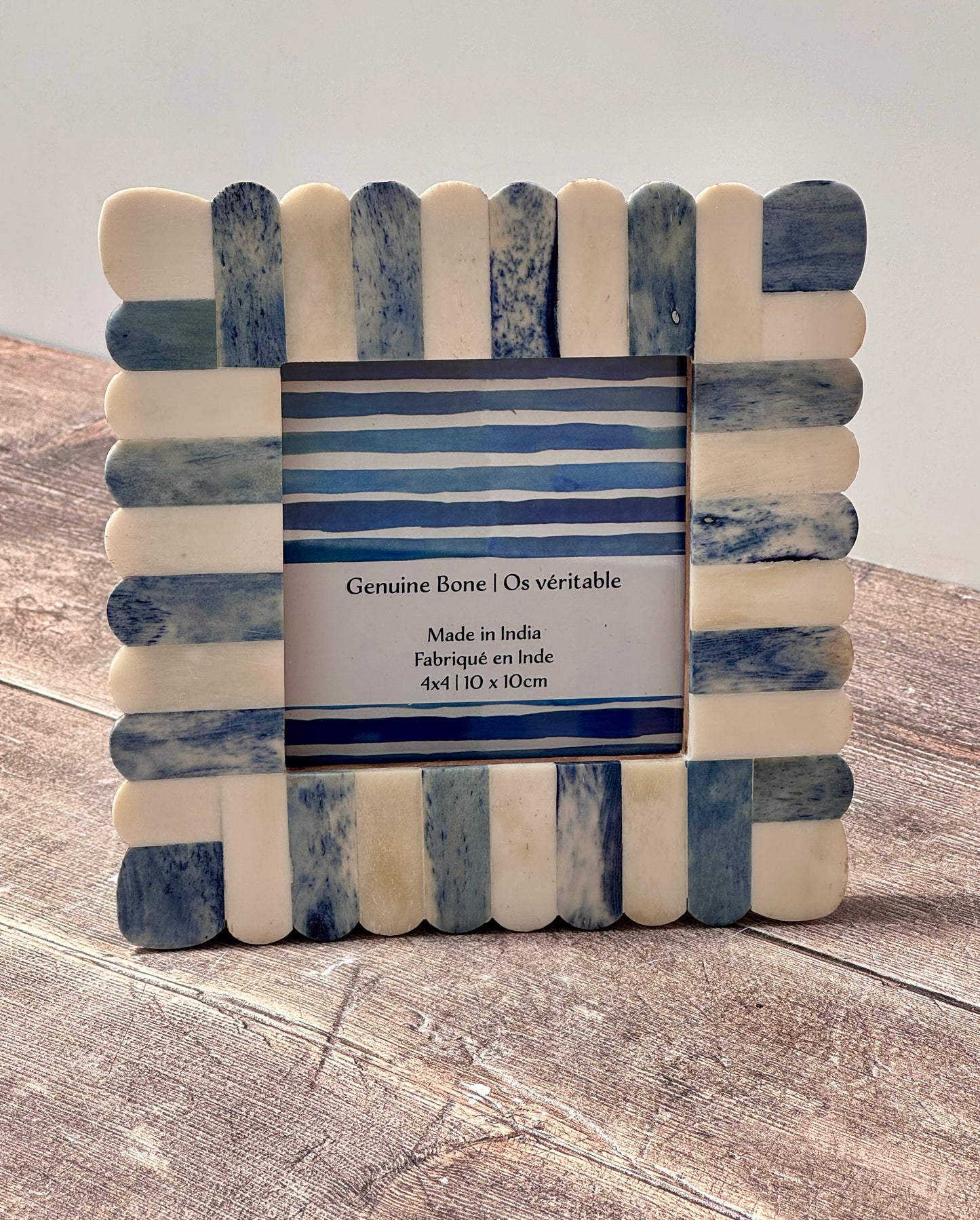 Blue and White Striped Photo Frame, 4 x 4