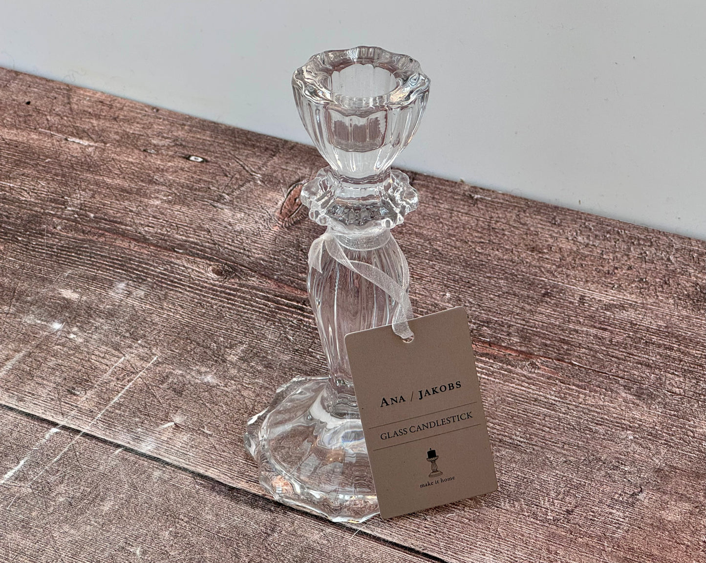 Clear Glass Candlestick, 15.5cm