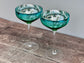 2 Peacock Champagne/Cocktail Saucer Glasses