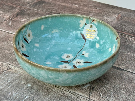 Tokyo Design Studio Turquoise Sakura / Cherry Blossom Flower Patterned Bowl, 17.5cm