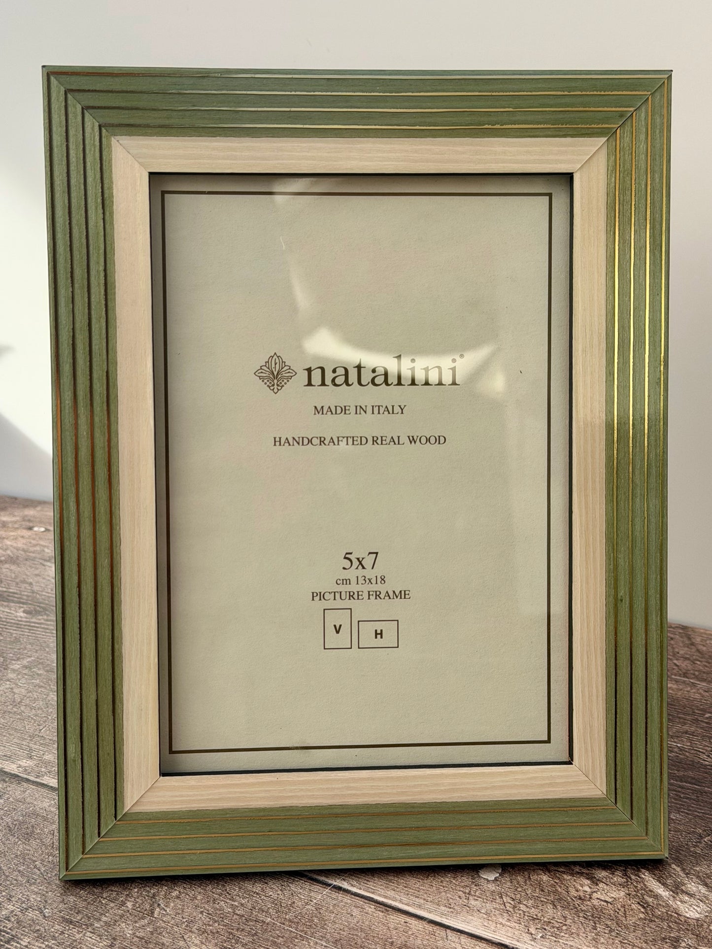 Natalini Green with Gold Stripes Border Photo Frame 5 x 7