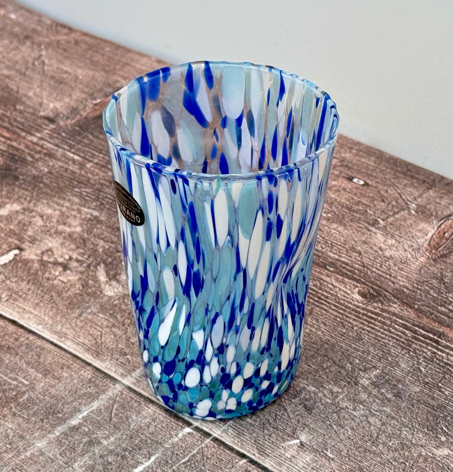 Blue and White Speckled Murano Drinking Glass, 12.5cm