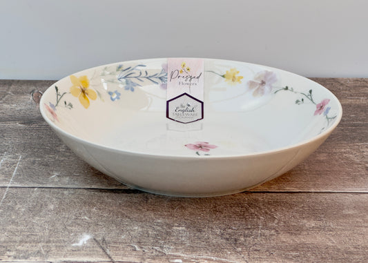 White Flower Patterned Serving / Pasta Bowl, 20cm