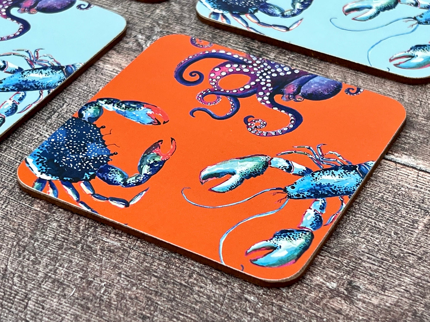 Square Orange Sea Creature Coasters (set of 2)