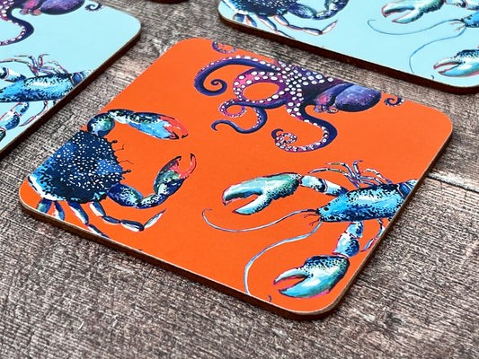 Square Orange Sea Creature Coasters (set of 2)