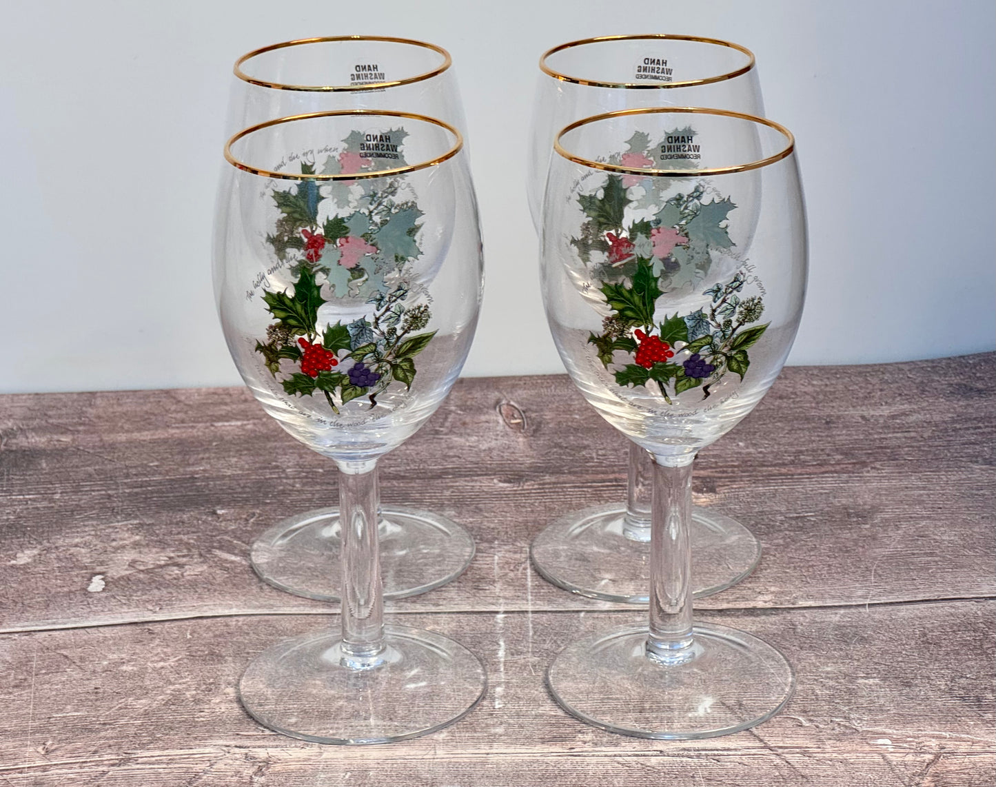 Set of 4 Portmeirion Holly & the Ivy Wine Glasses