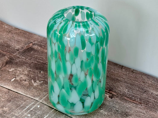 Green Speckled Glass Vase, 21cm