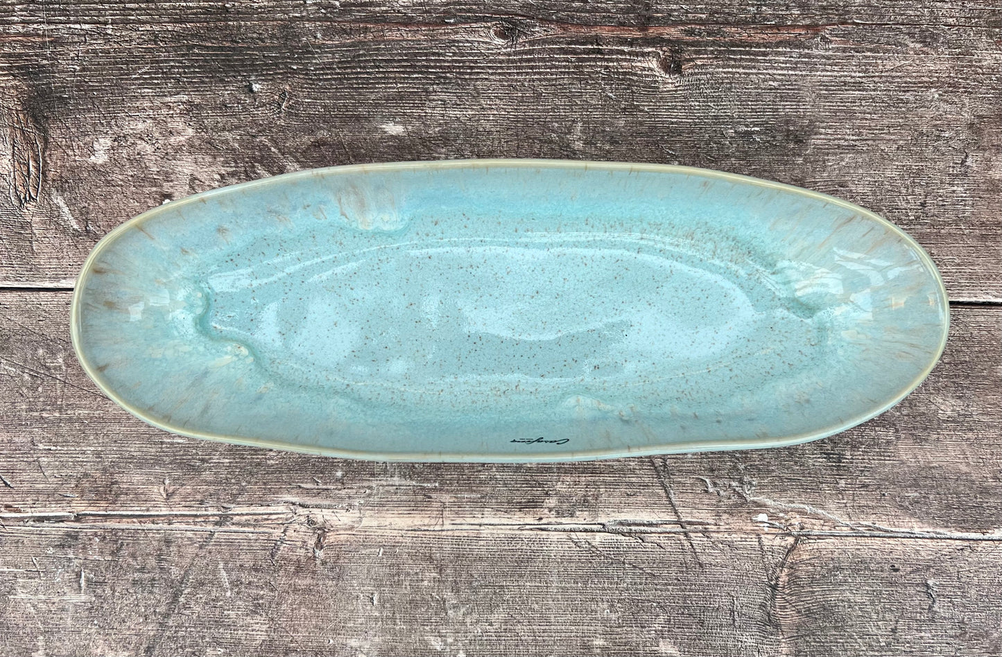 Sea Blue Design Baguette Shape Serving Platter/Dish, 33.5cm