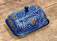 Handpainted Blue Swirl Patterned Butter Dish